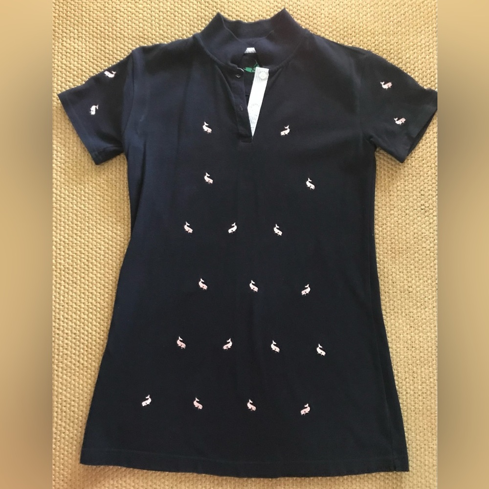 Castaway Clothing Navy Polo Dress with Pink Whales Size XL
